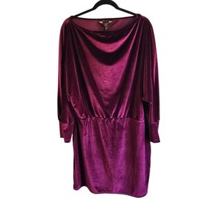Lipsy London Plum Velvet Dress with a slouchy neck and Dolmam Sleeves sz 14 NWT